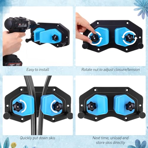 Soulchen 2 Pcs Ski & Snowboard Wall Rack for Garage, Ski Storage Rack, Snowboard Storage, Winter Gear Organizer for Garage, Winter Gear Organizer(Black Blue)