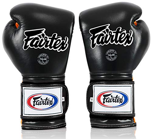 Fairtex BGV9 Muay 전문 복서 및 트레이너를 위한 | 하드 타자를 위한 멕시코 스타일 장갑 | 무술용 MMA 장갑 | 경량 및 충격 흡수 복싱 장갑 - color: 블랙/오렌지., size: 14온스