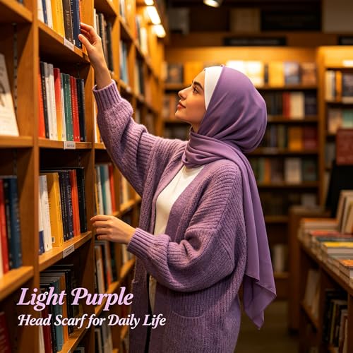 Hijab Scarf for Women, 3PCS Set with Undercap and Hijab Clip Lightweight Modal Muslim Head Wrap Scarf for Daily - color: Sy24-light Purple Hijab+white Undercap