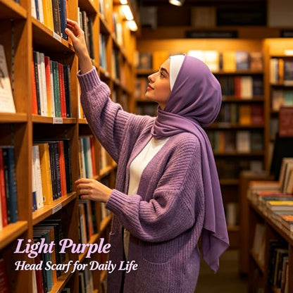 Hijab Scarf for Women, 3PCS Set with Undercap and Hijab Clip Lightweight Modal Muslim Head Wrap Scarf for Daily - color: Sy24-light Purple Hijab+white Undercap