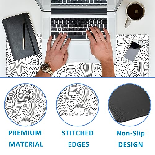 Mouse Pad,Topographic Line Desk Mat for Desktop,Desk Pad with Non-Slip Base and Stitched Edge,Extended Mousepad for Office and Home 35.4X15.7 Inch - color: Topographic Line