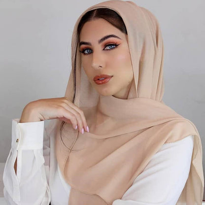 Yeieeo Chiffon Head Wraps for Women - Solid Color Fashion Bubble Chiffon Scarf Hijab - color: Bare