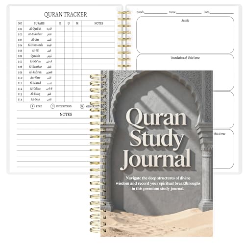 Premium Quran Study Journal - A5 Spiral Bound Islamic Reflection Notebook with 120 Pages 100gsm Thick Paper - Arabic & Translation Tracker for Daily Quranic Study, Memorization & Ramadan Gifts (Stone Arch) - color: Stone Arch