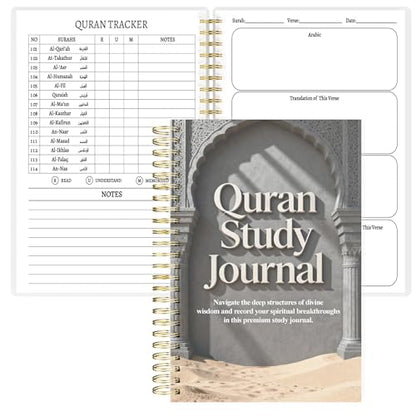 Premium Quran Study Journal - A5 Spiral Bound Islamic Reflection Notebook with 120 Pages 100gsm Thick Paper - Arabic & Translation Tracker for Daily Quranic Study, Memorization & Ramadan Gifts (Stone Arch) - color: Stone Arch