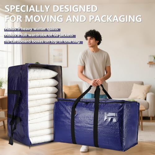 Cryster 10-Pack Blue Moving Bags with Strong Zippers,Heavy Duty Storage Totes With Comfortable Handles,Large Storage Totes for Student Supplies - size: 10 Pack