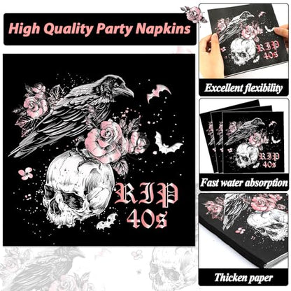 Qyeahkj 100 Pcs 50th Birthday Party Supplies Death to My 40s Paper Plates and Napkins Set Black Rose Gold Rip to My 40s Disposable Tableware Decorations for Women Forties Funeral Youth Serve 25 Guests - style: 50th Birthday