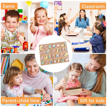 Arabic Alphabet Wooden Jigsaw Puzzle for Childrens, Toddlers, Kids Learning Arabic Alphabet Words Puzzle, Educational Arabic Learning for Kids, Childrens, Girls, Boys