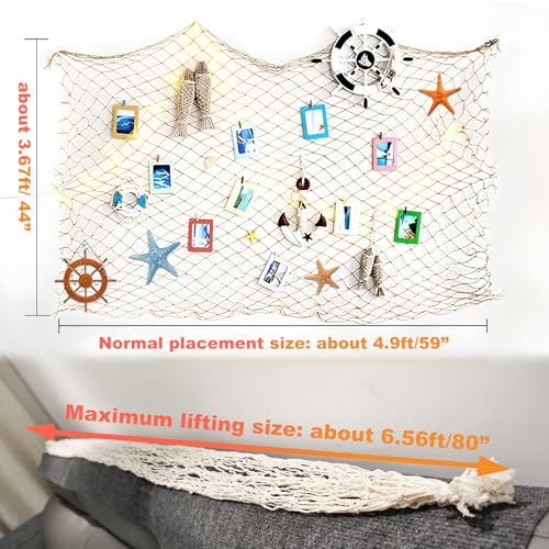 Fish Net Decorations for Party, 2mm Natural Cotton Hawaiian Party Fish Net Decorative, Nautical Themed Cotton Fishnet Room Under The Sea Ocean Beach Party Decor (3)