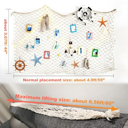 Fish Net Decorations for Party, 2mm Natural Cotton Hawaiian Party Fish Net Decorative, Nautical Themed Cotton Fishnet Room Under The Sea Ocean Beach Party Decor (3)