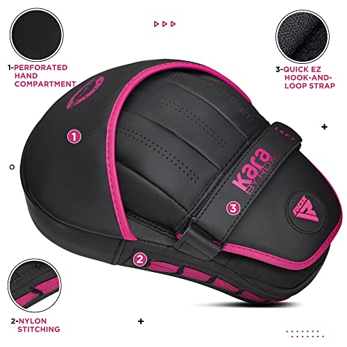 RDX Kids Boxing Pads and Gloves Set, Maya Hide Leather Kara Junior Hook and Jab Curved Focus Mitts Punching Gloves for MMA - color: PINK