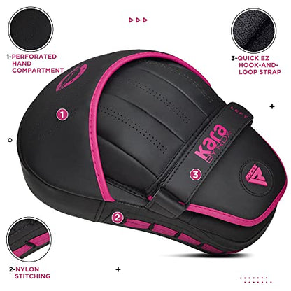 RDX Kids Boxing Pads and Gloves Set, Maya Hide Leather Kara Junior Hook and Jab Curved Focus Mitts Punching Gloves for MMA - color: PINK