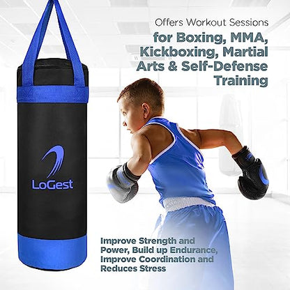 LoGest Punching Bag for Kids Boxing Set - Suitable for Kids Punching Bags 3-8 Years of Age - Boxing Gloves & Hand Wraps Included - Youth Children Boxing MMA Kickboxing Muay Thai Karate Punching Bag - size: 6 Ounces Glove