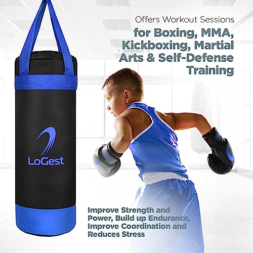 LoGest Punching Bag for Kids Boxing Set - Suitable for Kids Punching Bags 3-8 Years of Age - Boxing Gloves & Hand Wraps Included - Youth Children Boxing MMA Kickboxing Muay Thai Karate Punching Bag - size: 4 Ounces Glove