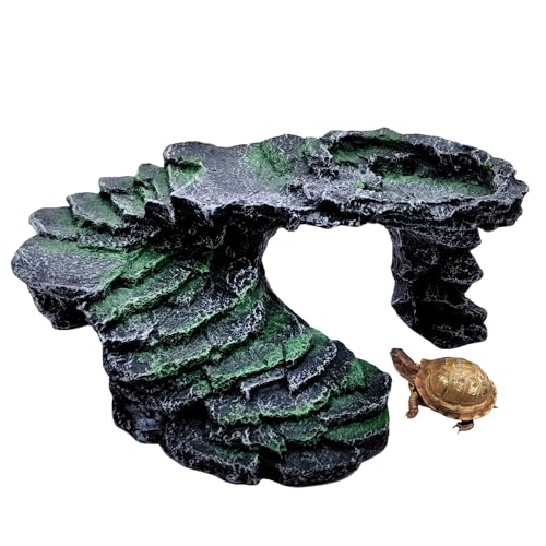 M2cbridge Reptile Hide Resting Step Ledge Cave Hideout Turtle Basking Platform – Great for Reptiles, Amphibians, and Fish (Black Step Ledge) - style: Black Step Ledge