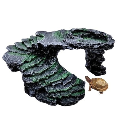M2cbridge Reptile Hide Resting Step Ledge Cave Hideout Turtle Basking Platform – Great for Reptiles, Amphibians, and Fish (Black Step Ledge) - style: Black Step Ledge