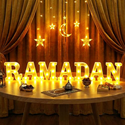Aurelema Sukkot Large LED Letter Sign LED Lights Battery Powered Table Decoration for Party Gift Tabletop Decoration(Ramadan) - size: 8.27 inches, style: Ramadan