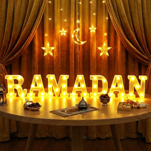 Aurelema Sukkot Large LED Letter Sign LED Lights Battery Powered Table Decoration for Party Gift Tabletop Decoration(Ramadan) - size: 8.27 inches, style: Ramadan