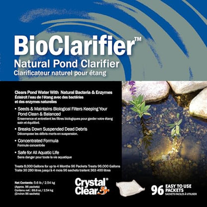 CrystalClear BioClarifier Small Pond & Water Garden Clarifier, 96 Packets | Cleaner for cloudy water with beneficial microbe treatment to improve water clarity; fish, plant & pet safe - size: 96 Packet