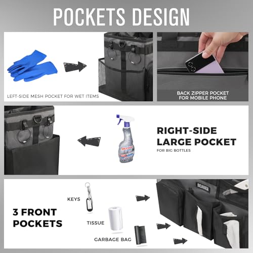 SCAVATA Wearable Cleaning Caddy Bag, Cleaning Caddy Supplies Organizer with Handle & Shoulder Straps for Housekeepers, Under Sink & Car Cleaning Tool Organizers with 4 Foldable Divider (GraphiteGrey) - color: GraphiteGrey