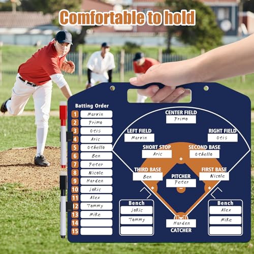 Magnetic Baseball Lineup Board, Anglecai Baseball Dry Erase Coaching Board | Baseball Coach Clipboard for Softball Dugout Board with 30 Lineup Card/ 10 Magnet/2 Marker/2 Hook - color: Blue