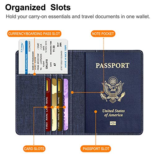 FINTIE Passport Holder, Slim Travel Wallet RFID Blocking Card Case Cover - color: Dark Blue