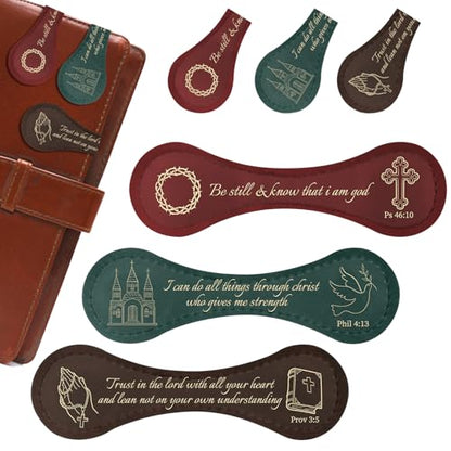 Bible Verse Magnetic Leather Bookmarks - Wxiben 3 Pcs Christian Inspirational Leather Bookmark Scripture Religious Book Mark Magnetic Page Clips for Women Men Book Lovers Students Teacher Reading Gift
