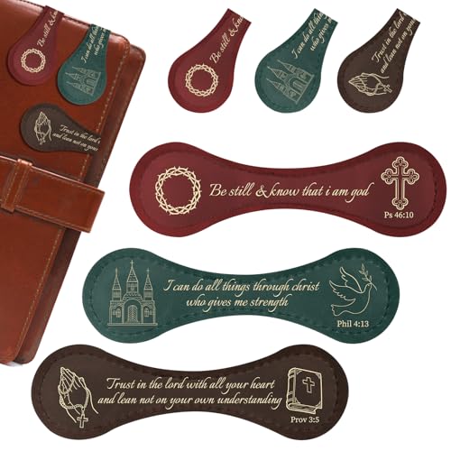 Bible Verse Magnetic Leather Bookmarks - Wxiben 3 Pcs Christian Inspirational Leather Bookmark Scripture Religious Book Mark Magnetic Page Clips for Women Men Book Lovers Students Teacher Reading Gift