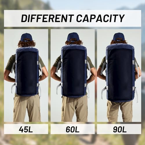 MIER 여행용 캠핑 체육관 스포츠용 대형 더플 백 백팩, 45L/60L/90L | 방수, 컨버터블 더플, 탈착식 백팩 스트랩, 신발 수납 공간, 튼튼한 타폴린, 3가지 사이즈 - color: 네이비 블루, size: 45L