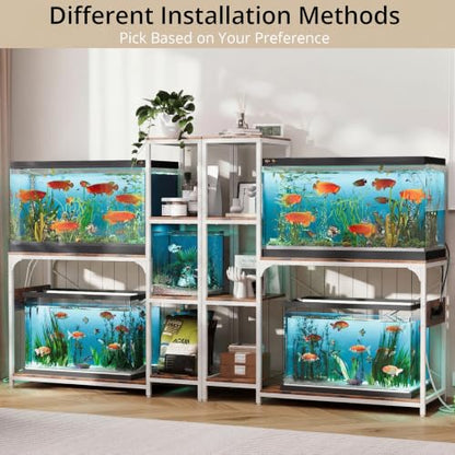 VOWNER 20-29 Gallon Fish Tank Stand with Power Outlet, Aquarium Stand,White | Shelves for Fish Tank Accessories Storage, Heavy Duty Metal Frame, Turtle Reptile Terrarium Stand, Load 500lb - color: White