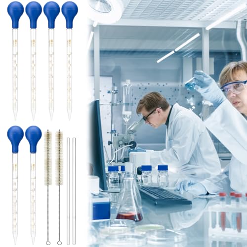 QWORK Glass Droppers Pipettes Graduated Lab Dropper Set, 10 ml Capacity with Large Rubber Caps Glass Liquid Pipette