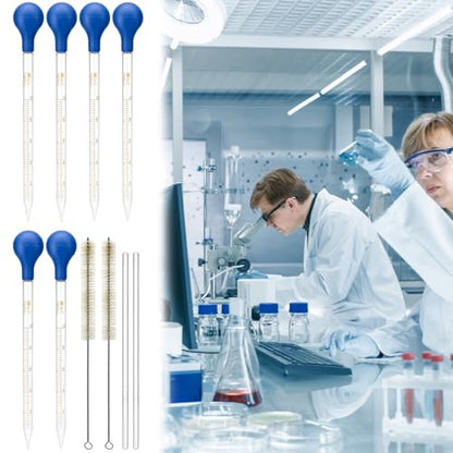 QWORK Glass Droppers Pipettes Graduated Lab Dropper Set, 10 ml Capacity with Large Rubber Caps Glass Liquid Pipette