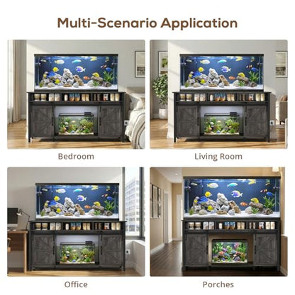 VOWNER 75-120 Gallon Fish Tank Stand with Power Outlet, Farmhouse Aquarium Stand with Storage Cabinet & Sliding Barn Doors, Heavy Duty Reptile Tank Stand, for 2 Tanks, 1000LBS Capacity, Grey - color: Grey