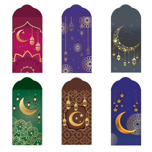 Eid Mubarak Money Envelope 6pcs Red Envelope Money Cards Ramadan Red Envelopes Moon Money Envelopes Cash Packaging Bag for Home Islamic Muslim Party