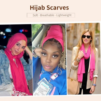 Muslin Hijab Scarf for Women Long Headscarves Solid Head Wraps Soft Pashminas Shawls - color: Rose Red Muslim Hijab Scarf