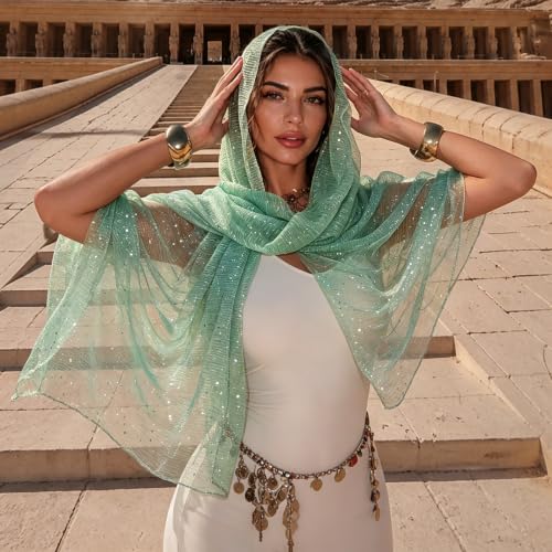 Sequin Scarf for Women Lightweight Mesh Shawl Wrap Bandana Hijab Headscarf for Summer Evening Dress - color: Lightblue