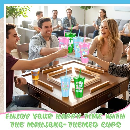 Chuangdi 12 Pcs Mahjong Cups 24 oz for Mahjong-themed Party Supplies | Mahjong Tumblers with Lids and Straws for Game Night, Mahjong Gifts for Women, Mah Jong Birthday Party Decorations - style: Mahjong