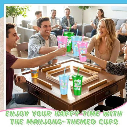 Chuangdi 12 Pcs Mahjong Cups 24 oz for Mahjong-themed Party Supplies | Mahjong Tumblers with Lids and Straws for Game Night, Mahjong Gifts for Women, Mah Jong Birthday Party Decorations - style: Mahjong