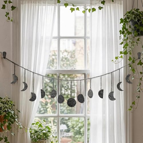 opulinea Moon Phase Wall Decor, Black Gunmetal Celestial Wall Hanging - color: Black Gunmetal, size: 6.3"L x 36"W
