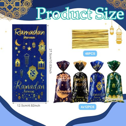 Mooliwe 144 Pcs Ramadan Mubarak Party Favor Gifts Bulk 48 Eid Ramadan Muslim Pencils 48 Mubarak Wristbands 48 Cellophane Gift Bag for Party Decorations Supplies(Conventional Style) - style: Conventional Style