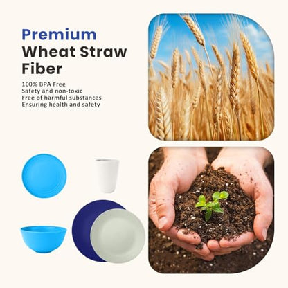 Homienly 40 PCS Wheat Straw Plates and Bowls Sets, Cups Sets, Service for 8, Unbreakable Microwave and Dishwasher Safe Dinnerware Sets,Reusbale Plastic Dishes Set - Island, Matte - color: Island Matte, size: 40 PCS