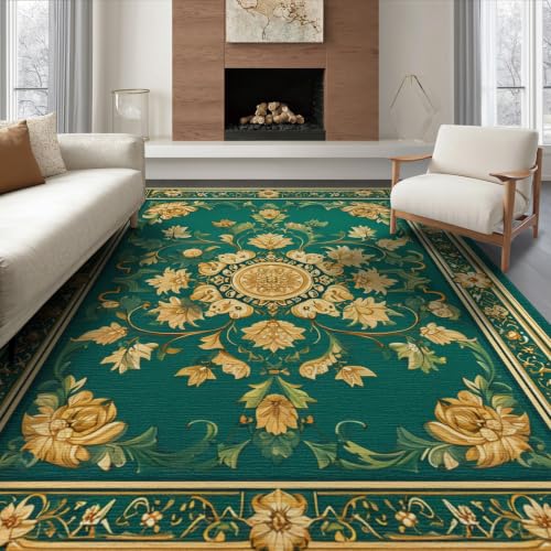 8'x10' Green Islamic Prayer Medallion with Gold Washable Area Rug - color: Green/Pattern 21, size: 8' x 10' (Rectangular)