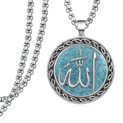 Allah Necklace 925 Sterling Silver Turquoise Allah Pendant Necklace Islamic Jewelry Muslim Gifts for Men Women - style: 01-Turquoise Allah Necklace