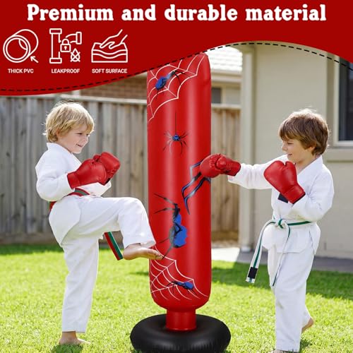 Shappy Inflatable Punching Bag Larger 62.99 Inch Spider Stable Boxing Bag Set with Gloves and Pump for Practicing Karate Taekwondo