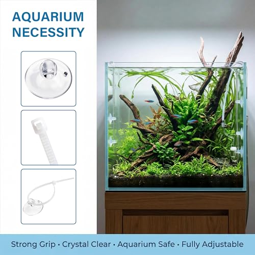 28pcs Clear Aquarium Suction Cups, Removable Window Sucker Cups Hooks with Adjustable Zip Ties, Multi-Purpose Cable Management Suction Pads Clips for Hanging String Lights Binding Moss Plants