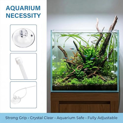 28pcs Clear Aquarium Suction Cups, Removable Window Sucker Cups Hooks with Adjustable Zip Ties, Multi-Purpose Cable Management Suction Pads Clips for Hanging String Lights Binding Moss Plants