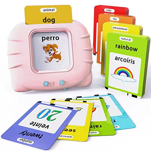 Lapare Spanish and English Bilingual Audible Flash Cards Toy with Music for Toddlers 1 2 3 4 5, Learn Spanish and English for Kids, Niñas, Niños, Bebes - color: Pink, size: 521 Sight Words Bilingual + 4 songs