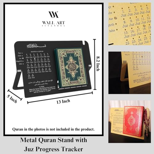 Metal Quran Stand with Juz Progress Tracker – Islamic Book Holder for Reading, Rehal for Quran, Prayer Room & Ramadan Gift – Elegant Muslim Table Decor (Black)