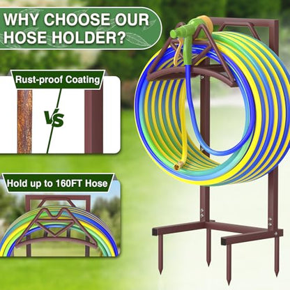 Qatsrin Garden Hose Holder Holds 160ft, Detachable Water Hose Reel, Bronze | Heavy Duty Hose Hanger Reel, Freestanding Hose Stand Rack for Outside Yard Lawn Farm - color: Bronze