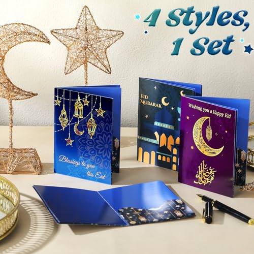 AmazingSpark 4 Set Ramadan Gift Card Booklet for Cash Mubarak Cardboard Money Holder Book Ramadan Gift Decorations Islamic Muslim Money Card Sleeve Party Favor for Eid Al-Fitr or Eid Al-Adha - style: Ramadan