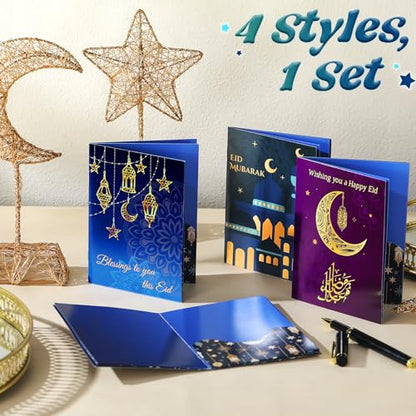 AmazingSpark 4 Set Ramadan Gift Card Booklet for Cash Mubarak Cardboard Money Holder Book Ramadan Gift Decorations Islamic Muslim Money Card Sleeve Party Favor for Eid Al-Fitr or Eid Al-Adha - style: Ramadan
